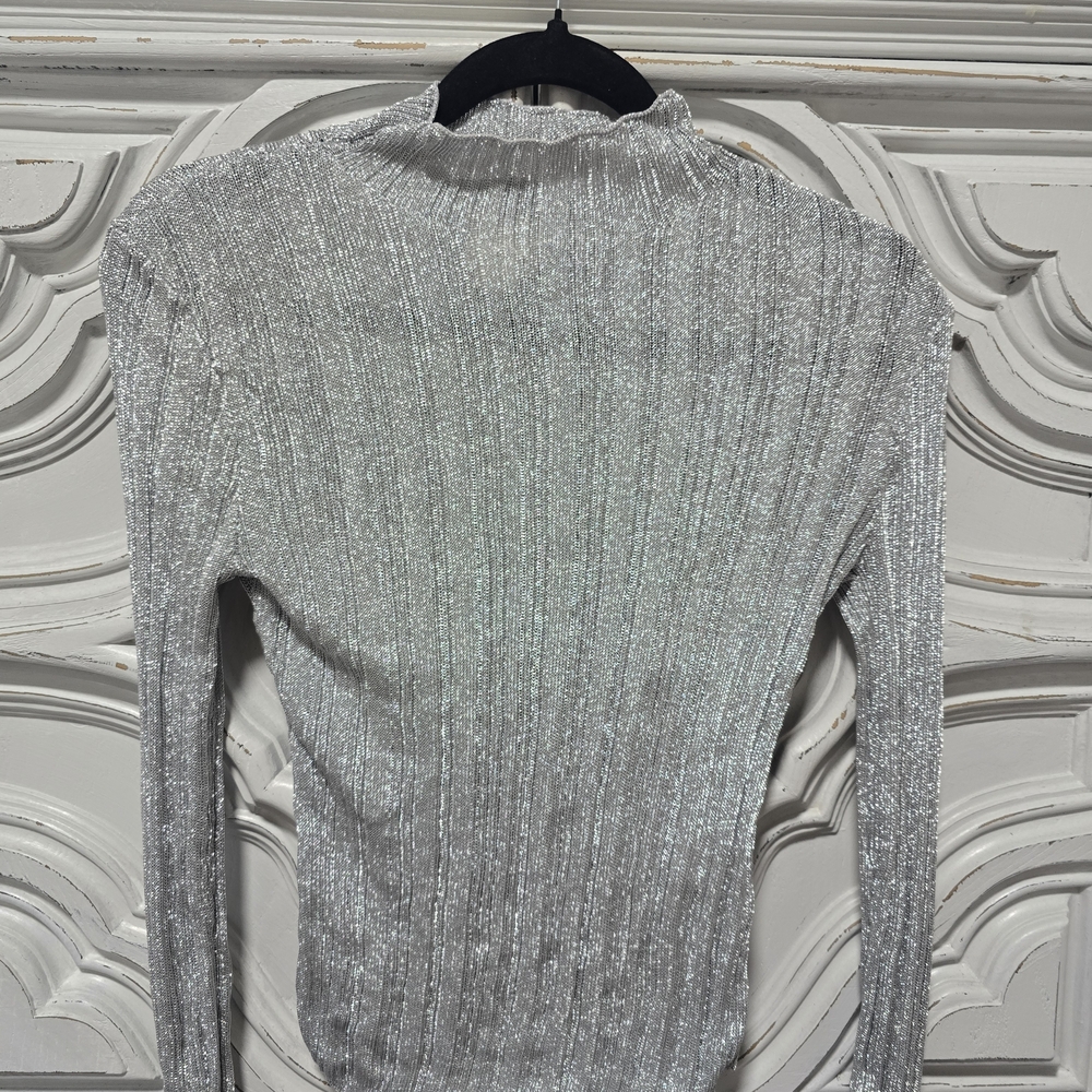 H&M Silver Metallic Ribbed Long-Sleeve Top